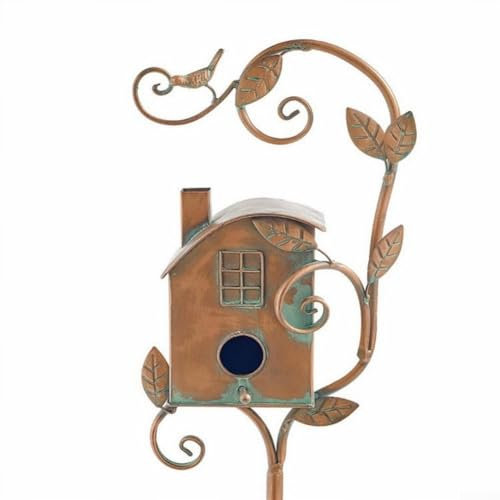 Outdoor Garden Metal Bird House Yard Art Decorative Painted Birdhouse Stake For Attract Songbirds Figurines Collection Set Of 1(A)