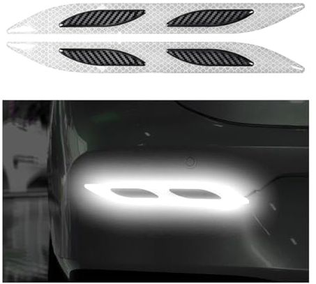 CGEAMDY 2 Stück Autoreflektierende Aufkleber, 3D Starke Reflektierende Streifen Aufkleber, Auto Kotflügel Motorhaube Stoßstange Reflektierende Aufkleber(Weiß)