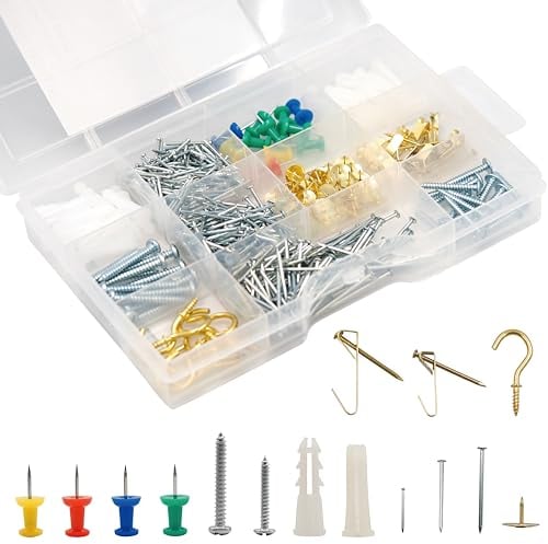 NACETURE 521-teiliges Bilder-Aufhängeset, inklusive Trockenbaudübel und Schrauben, Draht-Aufhängenägel und Schrauben, Sortimentsset für Wandkunst, Bilderaufhänger, Tassenhaken, Reißzwecken