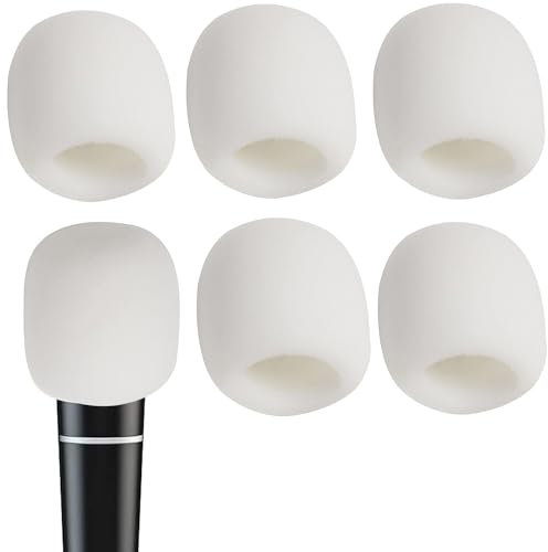 6 PCS White Microphone Cover Sponge Foam Mic Foam Filter Cover Handheld Microphone Windscreen Shield Protector Suitable for Most Standard Handheld