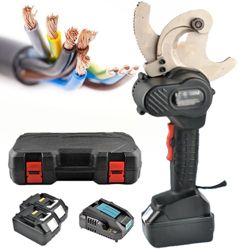 HTIANMM Coupe-câble électrique à cliquet, Coupe-câble hydraulique sans Fil, Coupe-câble 18 V, Outil de Coupe de Fil électrique pour câble en cuivre Al,EC-65