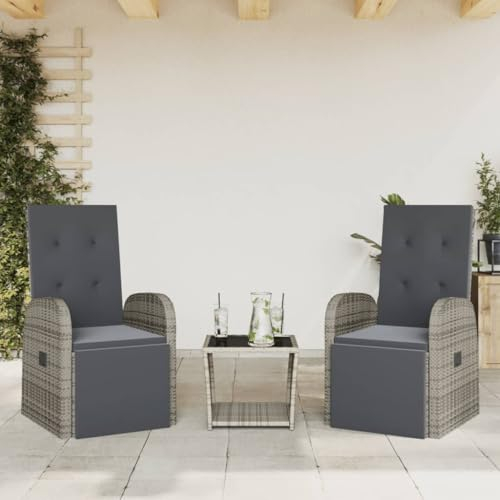 Festnight Polyrattan Gartenstuh 2er Set Rattansessel Verstellbarer Hochlehner Verstellbar Gartenmöbel Set mit 2 Sessel mit Tisch mit Kissen-3-tlg