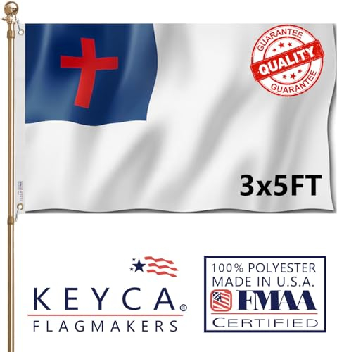 KEYCA Christliche Kreuz-Flagge, hergestellt in den USA, strapazierfähig, lebendige Farben, doppelseitig, Christentum, Kirche, Jesus, Glaube, Flagge mit 2 Messingösen, für Zuhause/Unternehmen/Innen-