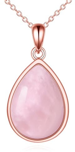 POPLYKE Rose Quartz Necklace for Women Sterling Silver Rose Quartz Teardrop Necklace Rose Gold Plated Pandant Jewelry Gift for Girls (Rose Quartz-Rose Gold)
