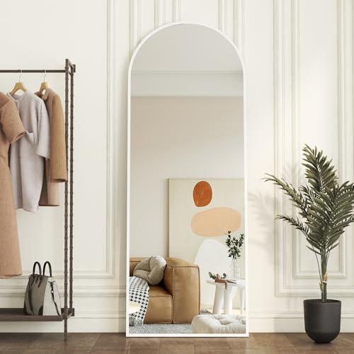 Goezes Weiß Ganzkörperspiegel 50x150cm Groß Bogen Standspiegel, Wandspiegel mit Metallrahmen Wandmontage Spiegel für Ankleidezimmer, Schlafzimmer, Wohnzimmer, Badezimmer