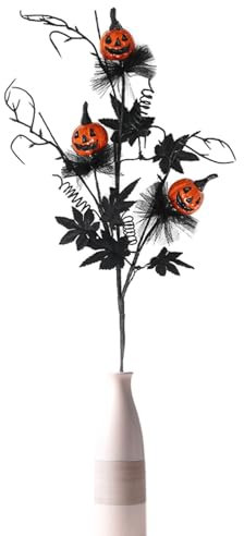 Fiori artificiali di Halloween, bouquet di Halloween con foglie nere, centrotavola floreale di Halloween, steli floreali, decorazioni floreali per casa, vacanze, vaso interno