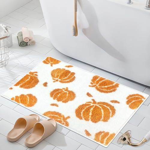 AIBIIN Autumn Bath Mat Yellow Fall Pumpkin Door Mat Indoor Non-Slip Washable Rug Bathroom Mats Extra Soft Microfiber Water Absorbent Rugs for Bathroom Toilet Door Bathtub 40x60cm