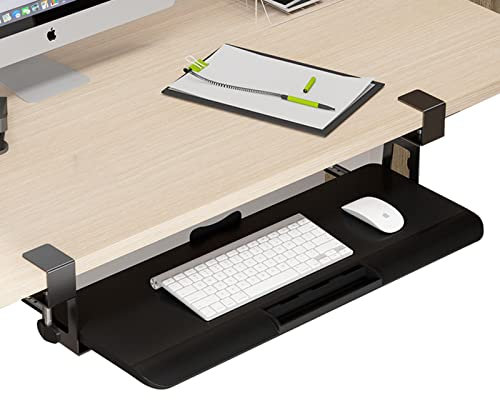 AWMYEZOU Arm Rest Premium Keyboard Tray Under Desk for Home Office - Keyboard Shelf Punch-Free Installation - Clamp-On Sliding Keyboard Stand, with Mobile Phone Card Slot,65X25Cm