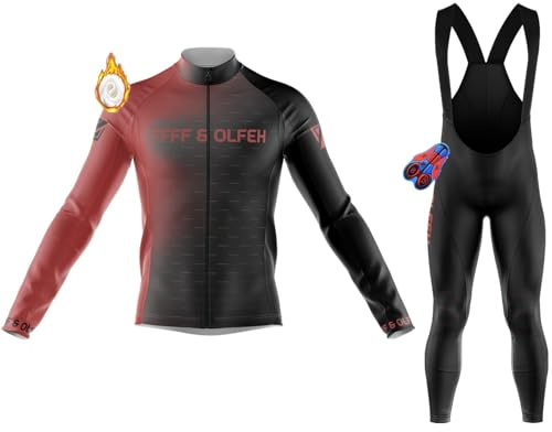 Radtrikot Set Herren mit Fleece Radtrikot Herren Langarm Anzüge Radtrikot Set Radfahren Kleidung Thermo Vlies Winddicht Langärmliges Fahrradtrikot Hose für Radfahren MTB Jogging