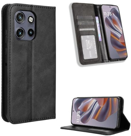 Fitudoos Handyhülle für Motorola Moto Edge 50 NEO Hülle Leder, Premium Leder Klapphülle [Kartenschlitzen] [Magnetverschluss] [Standfunktion] [Anti-Fall] [Anti-Kratzer] - Schwarz
