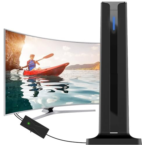 Antenna TV Interna Amplificata Potente - Facile da Installare, Ricezione a Lunga Distanza, Supporto 4K 1080p VHF UHF DVB-T/DVB-T2, con Cavo Coassiale da 5 Metri