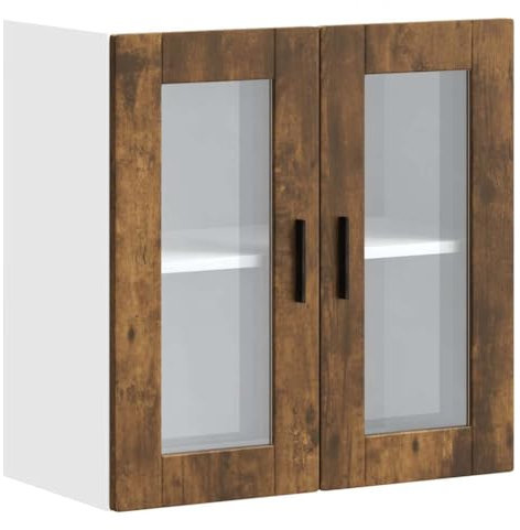 vidaXL Küchen-Hängeschrank mit Glastür Porto Räuchereiche, Wandschrank Küche, Wandschrank, Oberschrank, Küchenschrank, Hängeschrank, Oberschrank Küche