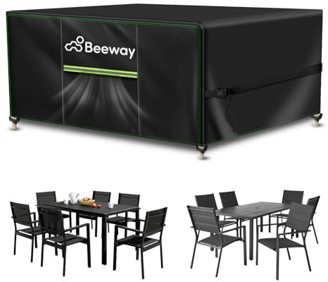 BEEWAY Gartenmöbel Abdeckung Wasserdicht, Schutzhülle Abdeckplane für Gartentische Terrassenmöbel Möbelsets - 420D Oxford Gewebe, Anti-UV, Winterfest, 170 x 94 x 72cm