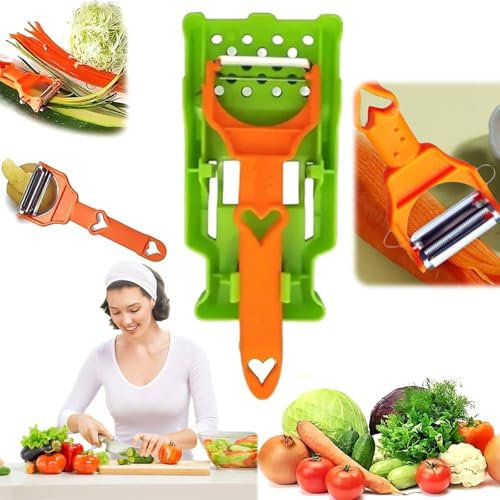 Juego de utensilios de cocina multifuncionales, pelador doble de juliana y verduras, pelador multifuncional de una sola hoja + exprimidor de limón + espiralizador de patatas, para cortar y pelar