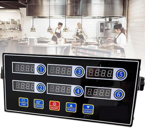 Lnlscle Temporizador De Cocina Comercial, Temporizadores Industriales De Cocina Múltiples De 6 Canales con Control De Volumen, Alarma Fuerte De Cálculo Múltiple Profesional para Restaurante, Freidora