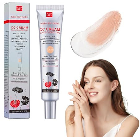 Getönte Gesichtscreme Mit Centella Asiatica, CC Cream Red Correct CC Cream Color Correcting Creme Make Up Fondation Feuchtigkeitsspendender, Verbessert Den Teint & Spendet Feuchtigkeit (Lichtfarben)