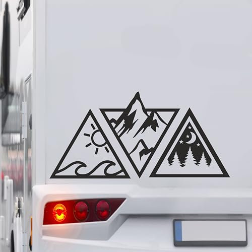 KLEBEKÖNIG Wohnwagenaufkleber Wohnmobil - dreiecke wald meer berge - Autoaufkleber Spruchaufkleber Sticker Aufkleber Camper