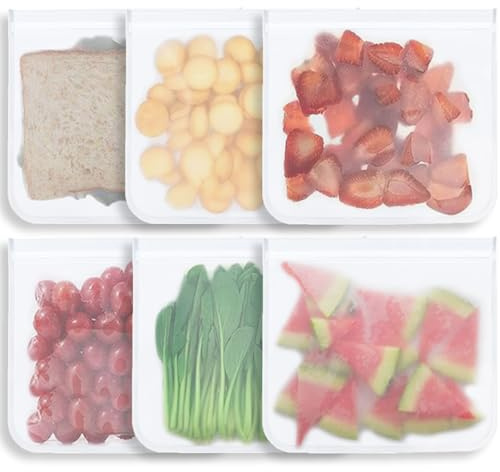SSKHE6 sacs de congélateur de gallon extra grands de paquet, réutilisables, 27 * 28CM / 10.6 * 11inch épais Ziplock Silicone plastique imperméable, sacs de stockage pour Sandwich Snack Fruits