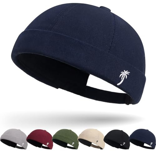 Cotton Docker Cap Seemannsmütze Hafenmütze Original Dockermütze Herren Sommer Brimless Hat Kopfbedeckung Seemannskappe Herren Verstellbar Cap Ohne Schirm Retro Brimless Hat Rolled Cuff Fischermütze