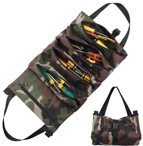 Werkzeug Rolltasche, Canvas Schraubenschlüssel Werkzeugtasche Mehrzweck Rolltasche mit 5 Reißverschlusstaschen Ideal für Klempner Handwerker und Elektriker (Grau)