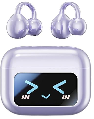 M100 Clip On Ear Headphones, Intelligente Bluetooth Kopfhörer mit Touchscreen, Open Ear Kopfhörer 5.4 Bluetooth, Aktive Noise Cancelling Kabellos Ohrhörer, Clip-On Kopfhörer für Sport (Violett)