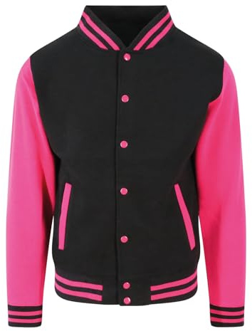 Edward Sinclair Unisex American Style Letterman Varsity/College/Bomber/Baseball | einfarbige Jacke, Ärmel in Schwarz und Hot Pink, XL-XXL