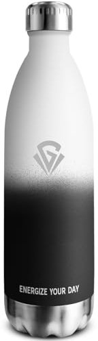Bouteille Isotherme 1L, Gourde Métal sans BPA, Gourde Inox Étanche, Réutilisable, Bouteille d'eau Acier Inoxydable à Double Paroi, Gourde Isotherme pour École, Bureau, Sport, Randonnée, Voyage