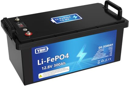 SOGTICPS 300AH 12V LiFePO4 Lithium Batterie,Max.3840Wh Energie,USB Port,Echtzeit Spannungsanzeige,Eingebautes BMS,Perfekt für,RV,Solar Off-Grid Power System Camper und Travel Trai