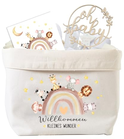 Windeltasche Junge Mädchen, Babygeschenke zur Geburt, Baby Windeltorten Tasche + CakeTopper aus Holz + Karte + Umschlag, Babygeschenk für Neugeborenen Babyparty