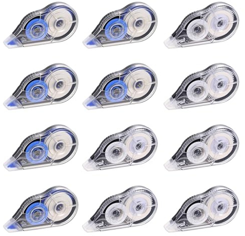 AIOUHMYM 12 Pcs Ruban Correcteur 12m x 5mm | Souris Correcteur Blanc, à Enrouler, 6 noirs 6 blancs pour école, Bureau et Maison