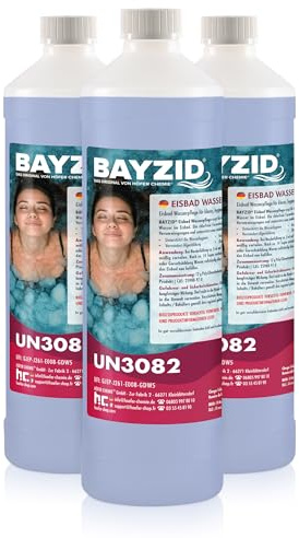 BAYZID 3 x 1 L Eisbad Wasserpflege ohne Chlor - Hygiene & Klarwasser für Eisbäder, Kaltwasserbecken & Eistonnen - Chlorfrei & Duftstofffrei - Effektive Anti-Bakterien-Formel - Einfache Dosierung