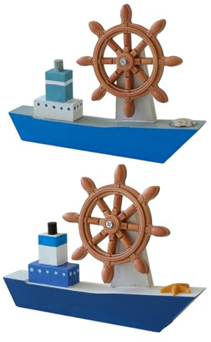 MAGICLULU Maritime Holzboot Dekoration 2 Stück Mediterranes Segelbootmodell in Blau Küstenstil Tischfigur für Party und Hochzeitsdeko