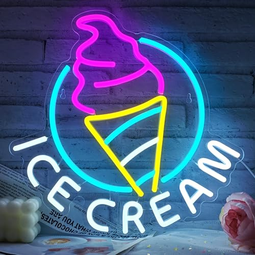 GGAQQ Eiscreme Neonschild Ice Cream LED Neonlicht | Hängeschild für Eiswagen, Kiosk, Shop, Café, Supermarkt, Teestube