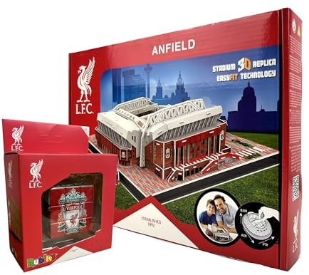 Liverpool FC Stadium 3D Puzzle & Rubik’s Cube Gift Set – Anfield Stadium Model + Official Liverpool Football Club Rubik’s Cube for Kids & Adults, Ages 7+
