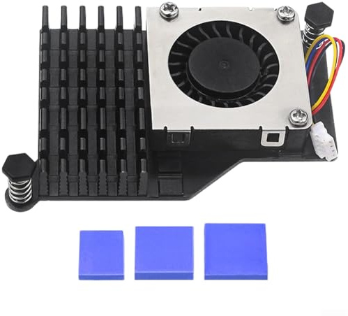Disipador de calor de aluminio activo con ventilador para Raspberry Pi 5, sistema de refrigeración compacto de control de velocidad para proyectos IoT, azul (negro)