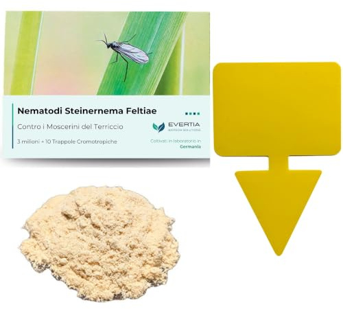 Nematodi contro i Moscerini del Terriccio + Trappole Gialle Adesive – Trattamento contro Moscerini delle Piante, Gli Sciaridi, Mosche del Terriccio per Piante da Intern (3M Nematodi + 10 Trappole)