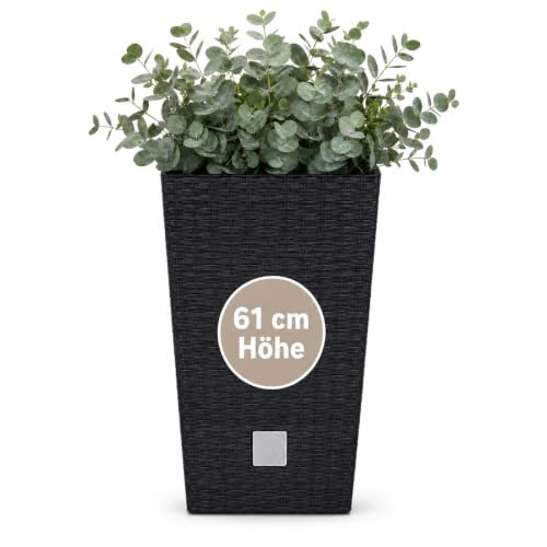 Wavero Blumentopf groß außen, Rattan-Optik Anthrazit, 32,5×32,5×61 cm