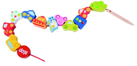 Classic World Fädelkette Fahrzeuge | Holzperlen zum Auffädeln | Montessori Spielzeug für Jungen und Mädchen | Kinderspielzeug ab 2 Jahre | Geschenkideen für 1 Jährige | Fädelspiel ab 3 Jahre