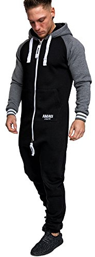 Amaci&Sons Herren Overall Jumpsuit Onesie Jogging Sportanzug Trainingsanzug Jogginganzug 3022 Schwarz S