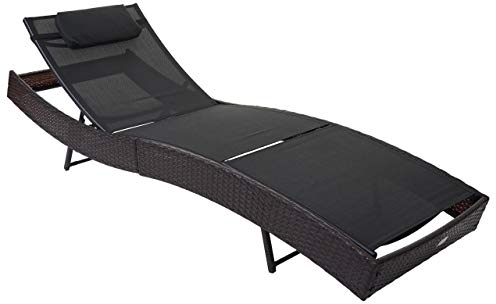 Mendler Sonnenliege Savannah, Relaxliege Gartenliege Liege, Poly-Rattan - braun-meliert, Bezug schwarz