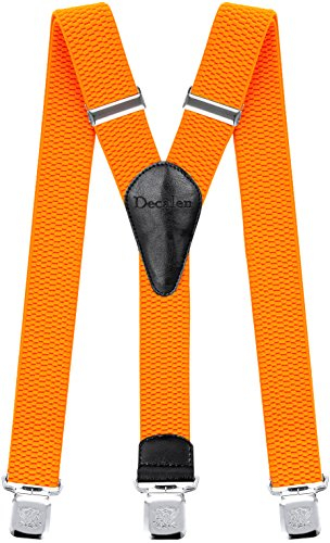 Decalen Hosenträger für Herren breit extra starken Clips Y Form Lang Eine Größe Passt Alle Männer und Damen Verschiedenen Farben (Orange Neon)