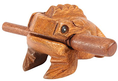 Guiro-Raspel aus Holz, Thailand, handgeschnitzt, Frosch, Guiro-Raspel, Quietschgeräuschspielzeug, Musikinstrument, Klangblock, natürliches Finish, fünf Größen (#5)