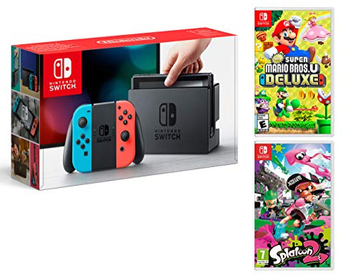 Nintendo Switch Rouge/Bleu Néon 32Go + New Super Mario Bros. U Deluxe + Splatoon 2