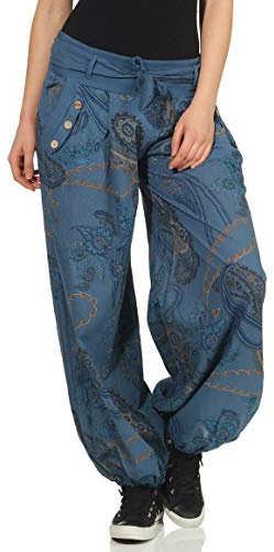 Malito – Haremshose Damen mit Print – Unisize Pumphose aus Baumwolle – Leichte Stoffhose inkl. Stoffgürtel – Bequeme Sommerhose für warme Tage – Dünne Aladinhose für Frauen 3485 (Größe 34-40)
