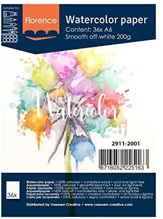 Florence Aquarellpapier Glatt - Zeichenblock für Aquarellfarben A6 - Beige - Malblock für Wasserfarben - Künstlerbedarf und Scrabooking - 300 gsm