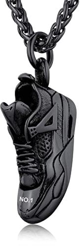U7 Custom Herren schwarz Edelstahl Kette Sport Schuh Form Halskette mit Anhänger 60cm Weizenkette verstellbar Hip Hop Punk Kette Vatertag Modeschmuck für Männer Jungen 01-Schwarz