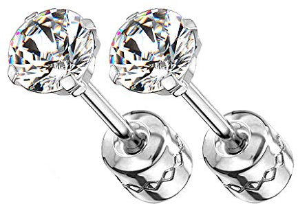 Mianova Doppel Ohrstecker Edelstahl Stecker mit Zirkonia Kristall Diamant Form Stein Ohrringe medizinisch rund klein Damen Herren Kinder Silber 5mm