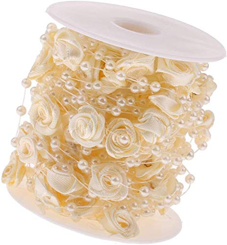 Inzopo 10m Rose Perlenkette Perlenkette Perlengirlande Hochzeit Dekoration Tischdeko Rose, Satin Champagner, 10m