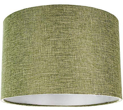 Contemporary and Sleek 12 Inch Olive Sage Green Linen Fabric Drum Lamp Shade 60w Maximum | 30cm Diameter | for Table Lamp or Pendant by Happy Homewares