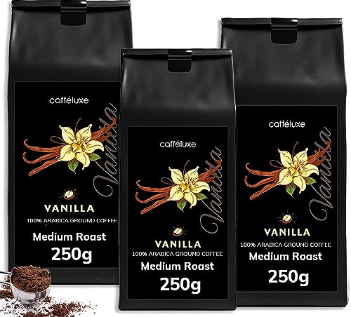 Caffeluxe Flavoured Ground Coffee - Vanilla 3 Pack (250g Per Bag)